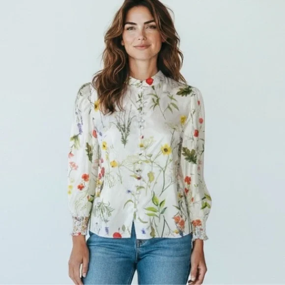 Bailey 44 White Sheer Floral Button-Up Blouse, Size S - Picture 16 of 16